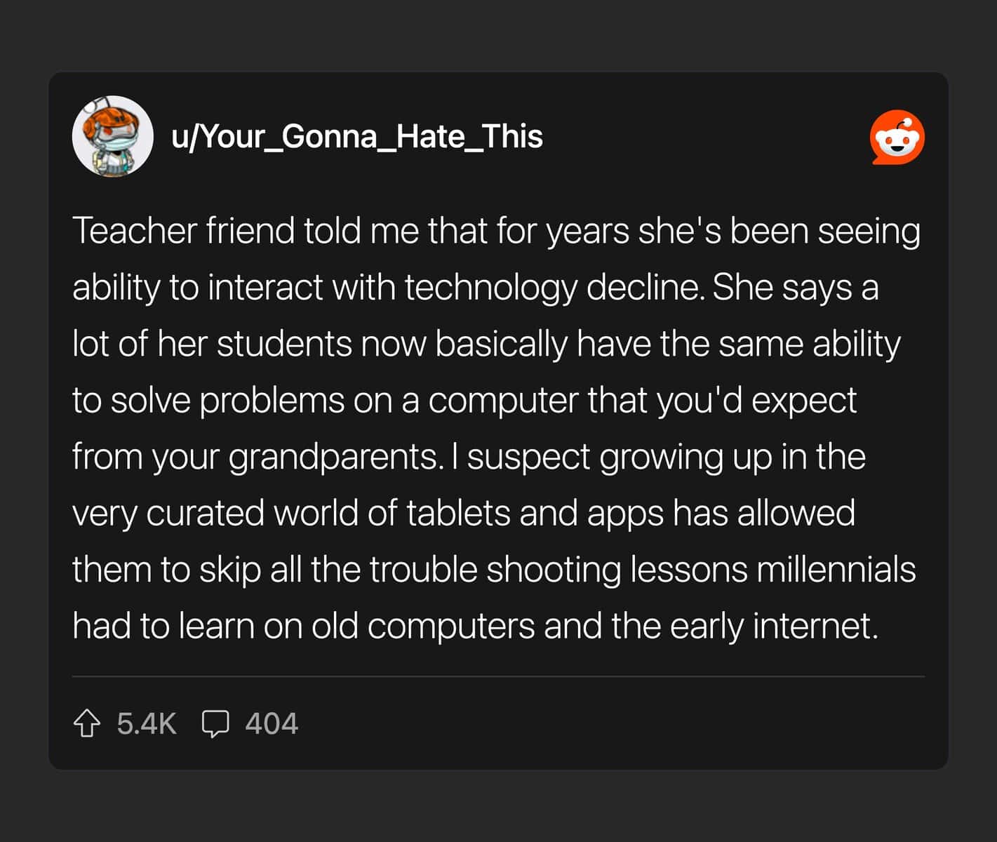 A Reddit comment about Gen Alpha's poor computer skills, a funny entry in Gen Alpha memes.