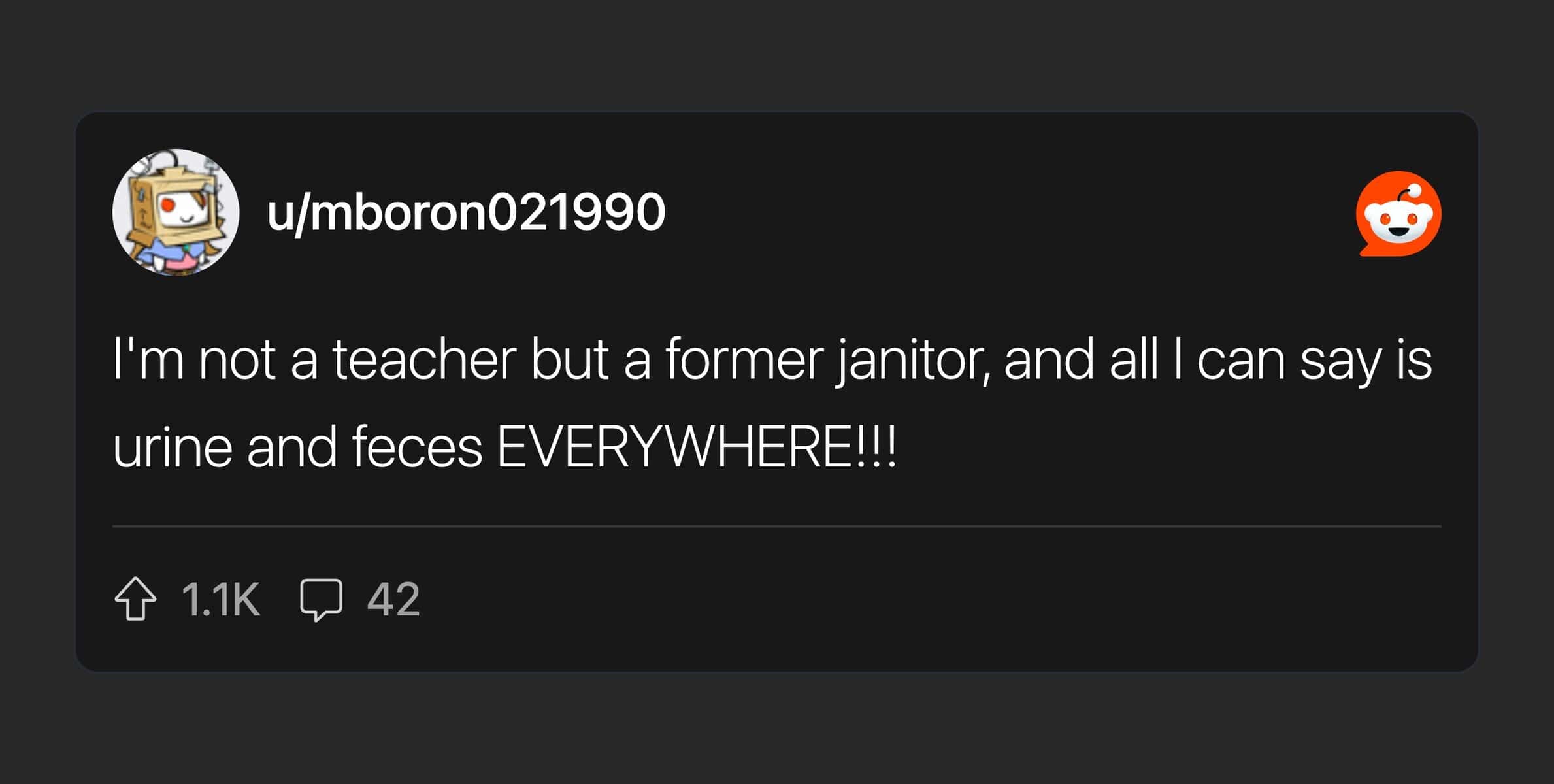 A former janitor's blunt Reddit comment on school bathrooms, a gross but funny Gen Alpha meme.