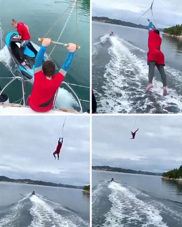 An influencer getting busted during a dangerous water stunt that sent him flying through the air.