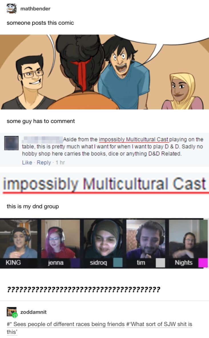 A person complaining about a diverse comic gets proven wrong by a real, diverse D&D group.
