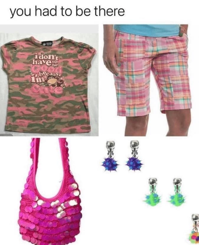 A meme showing classic 2000s fashion items that create a feeling of deep nostalgia.