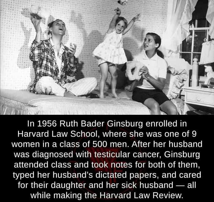 A positive post about the incredible dedication and strength of Ruth Bader Ginsburg in law school.