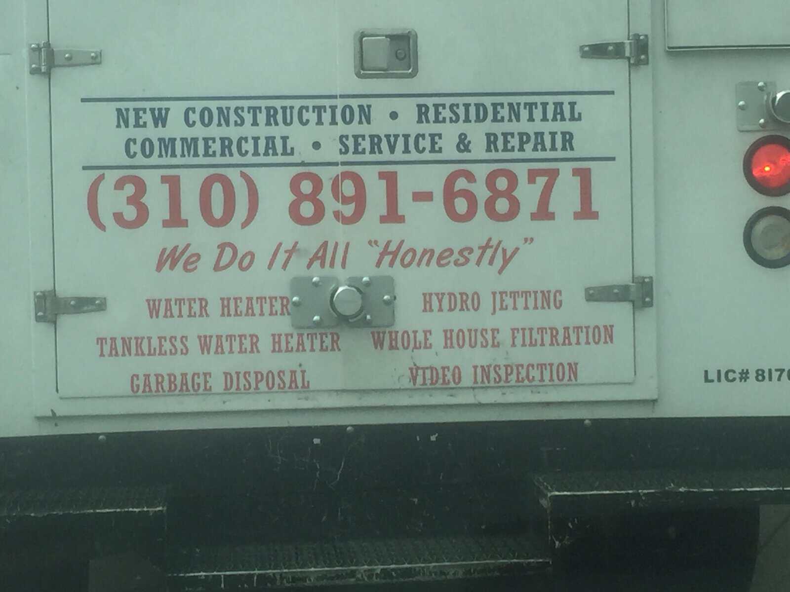 Work truck advertising services done “Honestly” in quotes