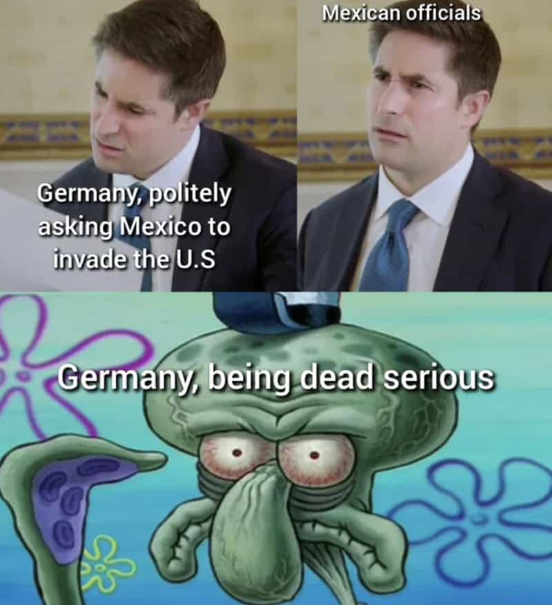 An American history meme about Germany asking Mexico to invade the US via the Zimmerman Telegram