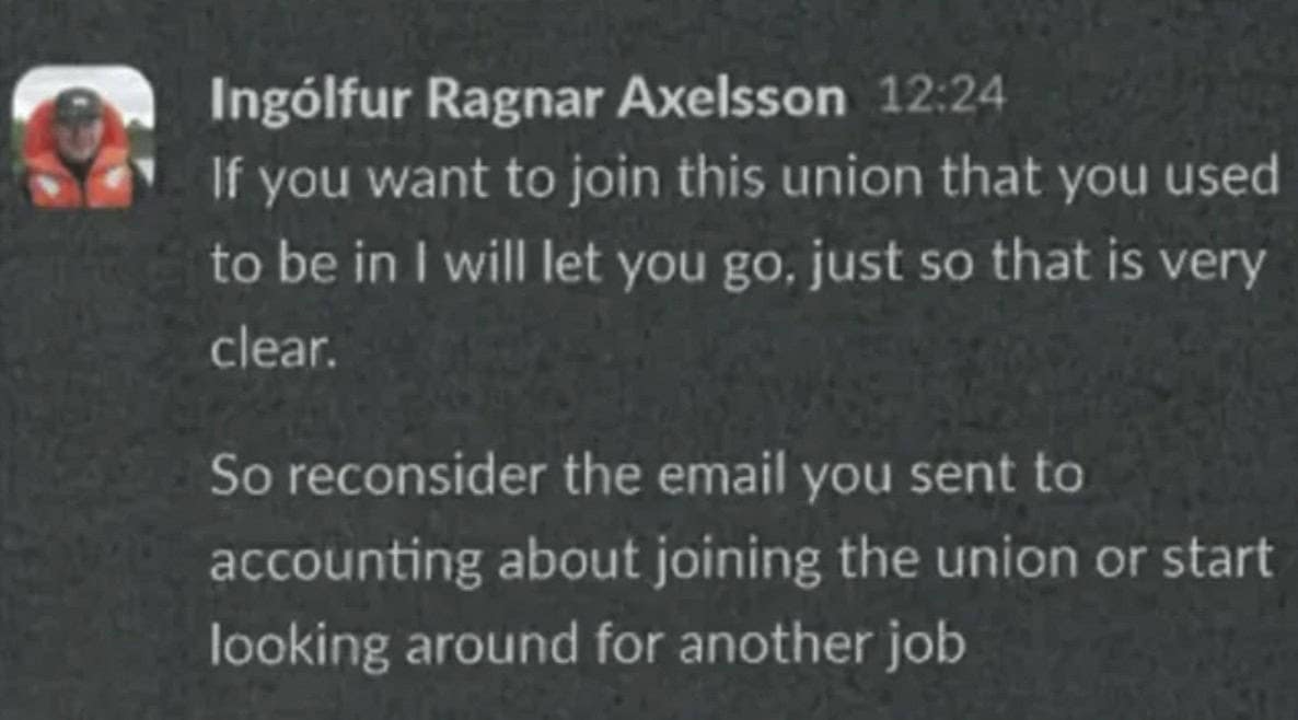 An example of a boss illegally threatening to fire an employee for attempting to join a workers' union.