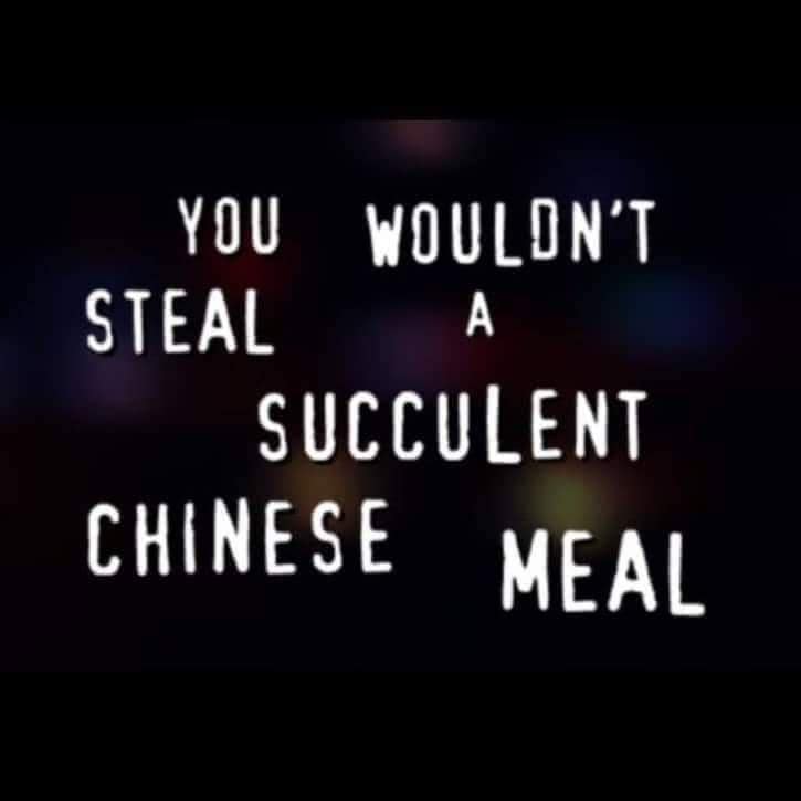 A classic meme referencing the viral video of a man being arrested while enjoying a "succulent Chinese meal."