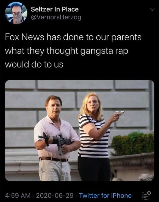 A classic meme of a viral tweet about the perceived effect that Fox News has had on the boomer generation.