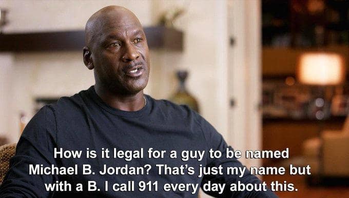 A classic meme of a fake Michael Jordan quote complaining about the actor Michael B. Jordan's name.