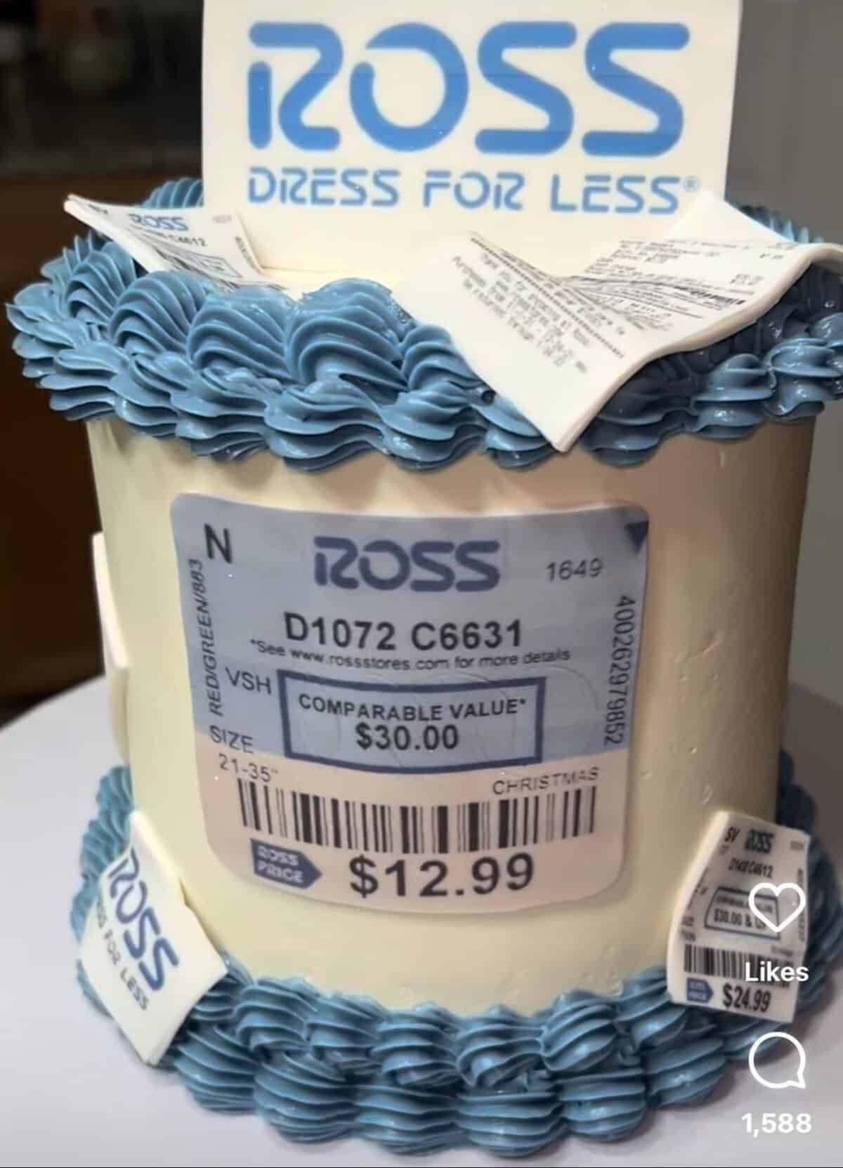 A cursed image of a birthday cake decorated to look like a Ross Dress for Less store receipt.