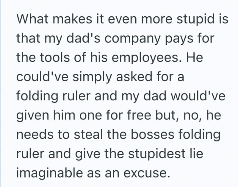 The finale of one of the dumbest reasons people got fired, where the company would have given him a ruler for free