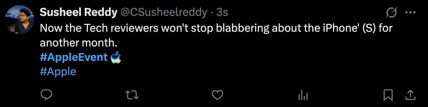 An iphone 17 meme tweet complaining about tech reviewers for the next month