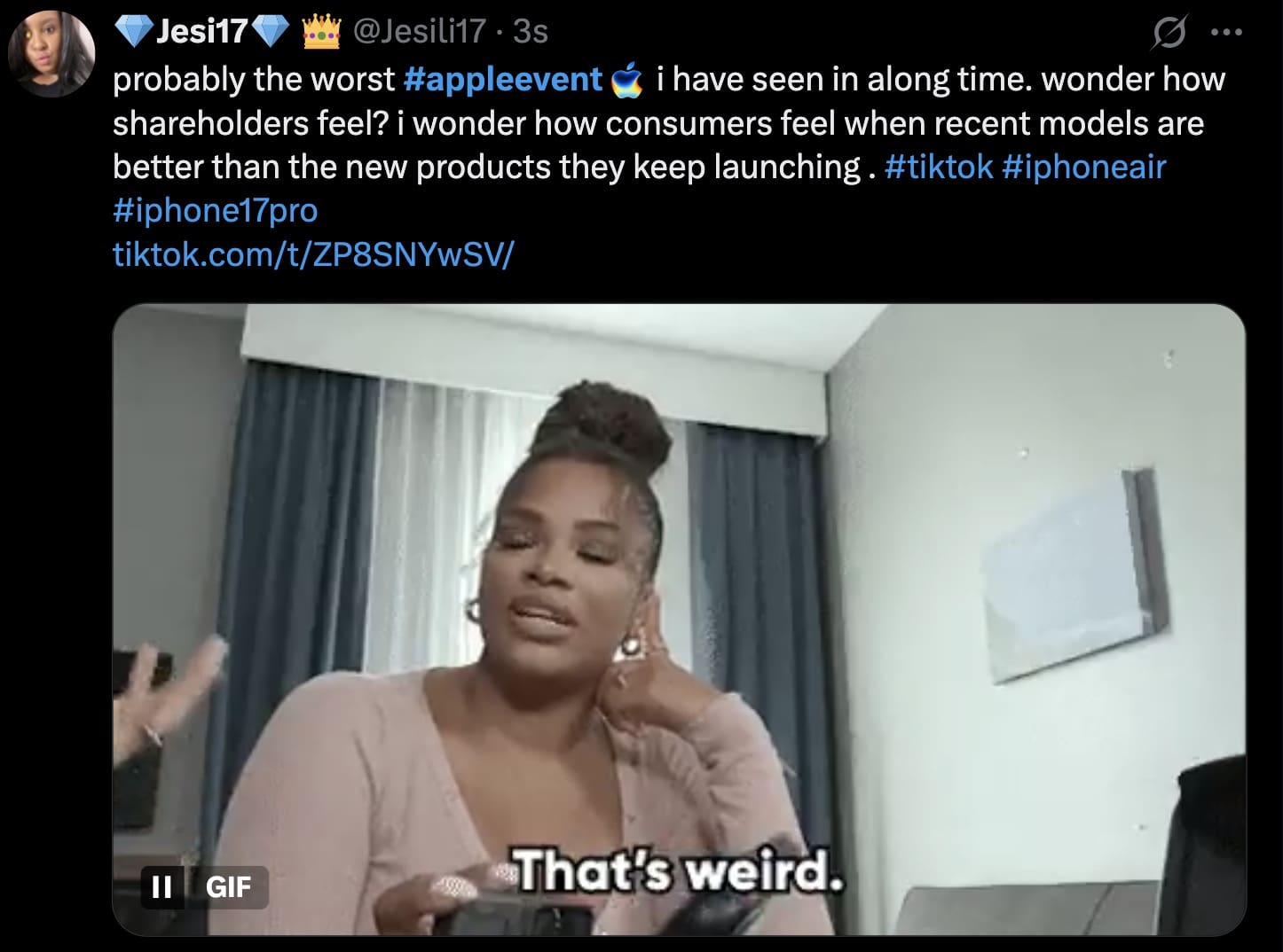 An iphone 17 meme reacting to what some are calling the "worst Apple Event."