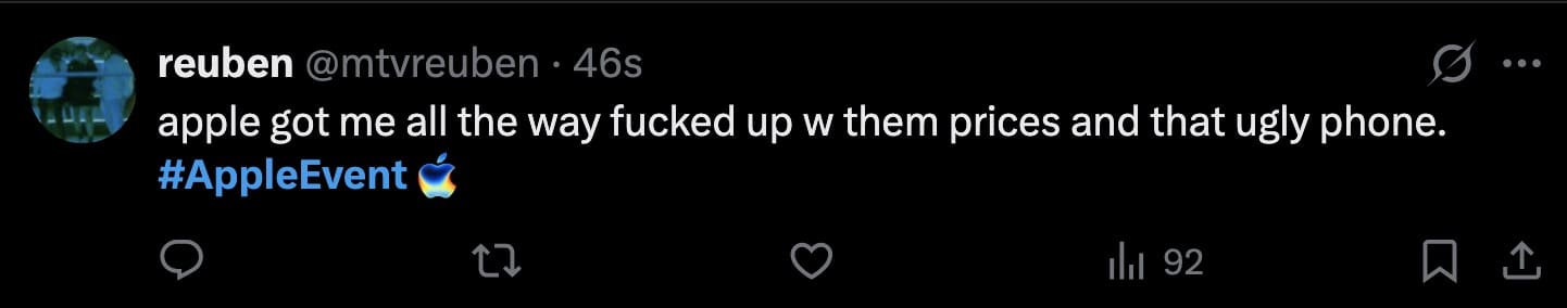 A blunt iphone 17 meme reacting to the high prices and "ugly" phone design.