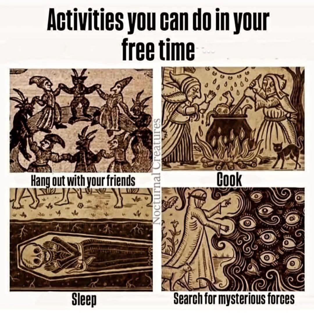 A meme dump showing funny interpretations of medieval art as modern free time activities.