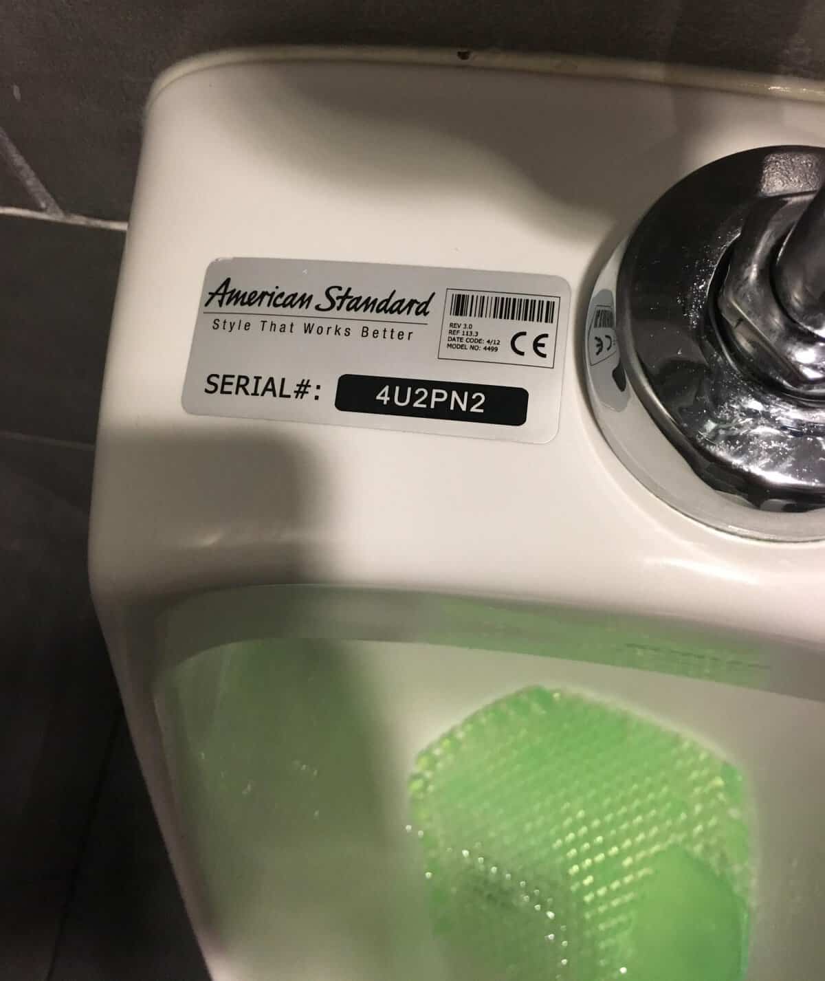 A funny pun meme showing a urinal's serial number, which reads "4U2PN2" out loud.