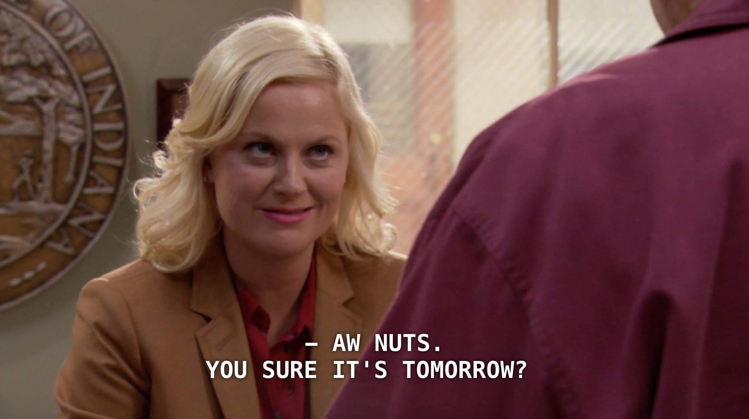 A Rapture 2025 meme of Leslie Knope from "Parks and Rec" reacting to the news.