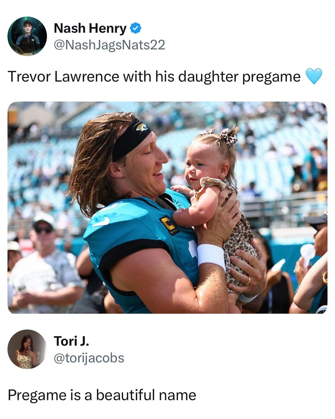 A Week 1 NFL meme with a funny misunderstanding of Trevor Lawrence's daughter's name.