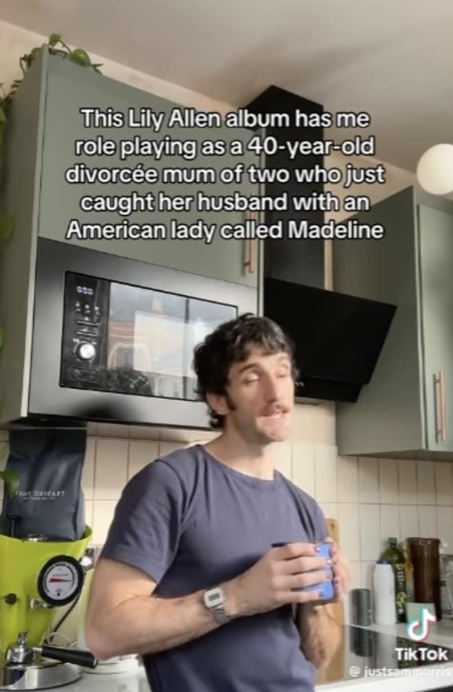 Hilarious Lily Allen West End Girl meme from TikTok about roleplaying as a divorced mum inspired by the album