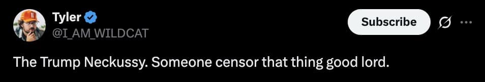 A hilarious tweet demanding the "Trump Neckssy" from the Time Magazine cover be censored.