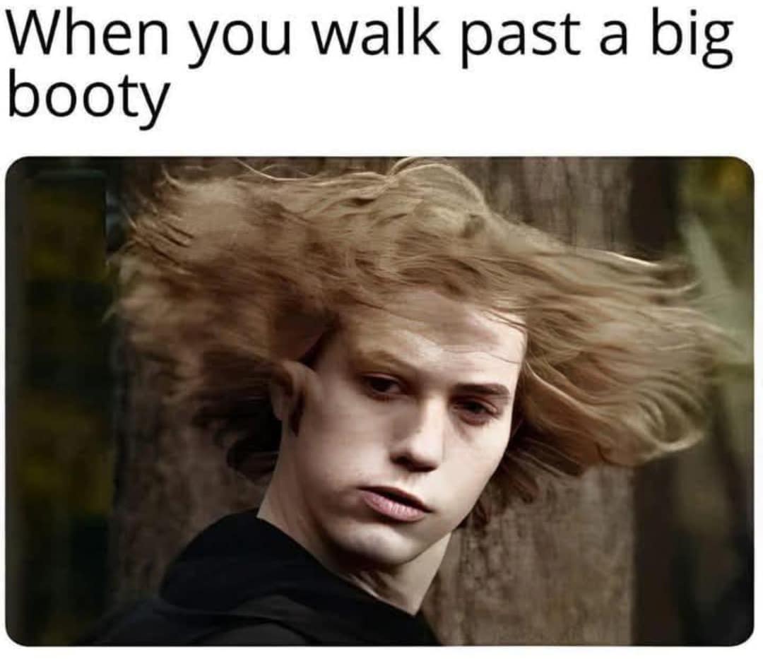 A classic meme using Jasper from 'Twilight' to show a reaction to walking past someone attractive.