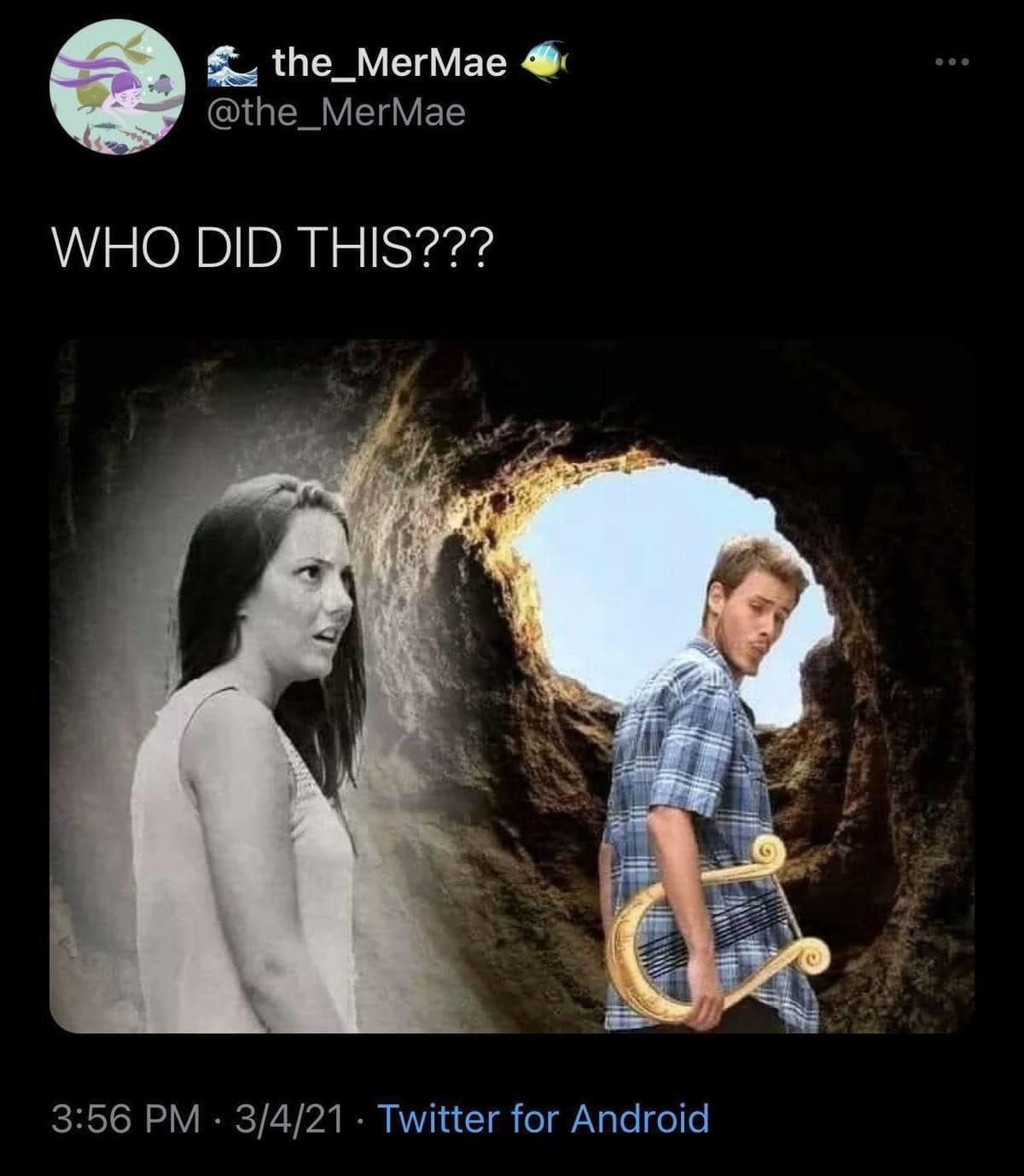 A classic meme photoshopping the Distracted Boyfriend into the myth of Orpheus.