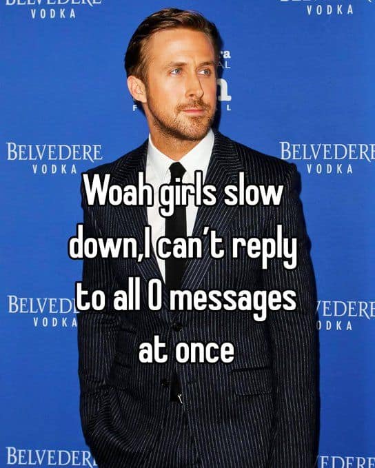 An old meme of Ryan Gosling with a caption about being overwhelmed by having to reply to zero messages at once