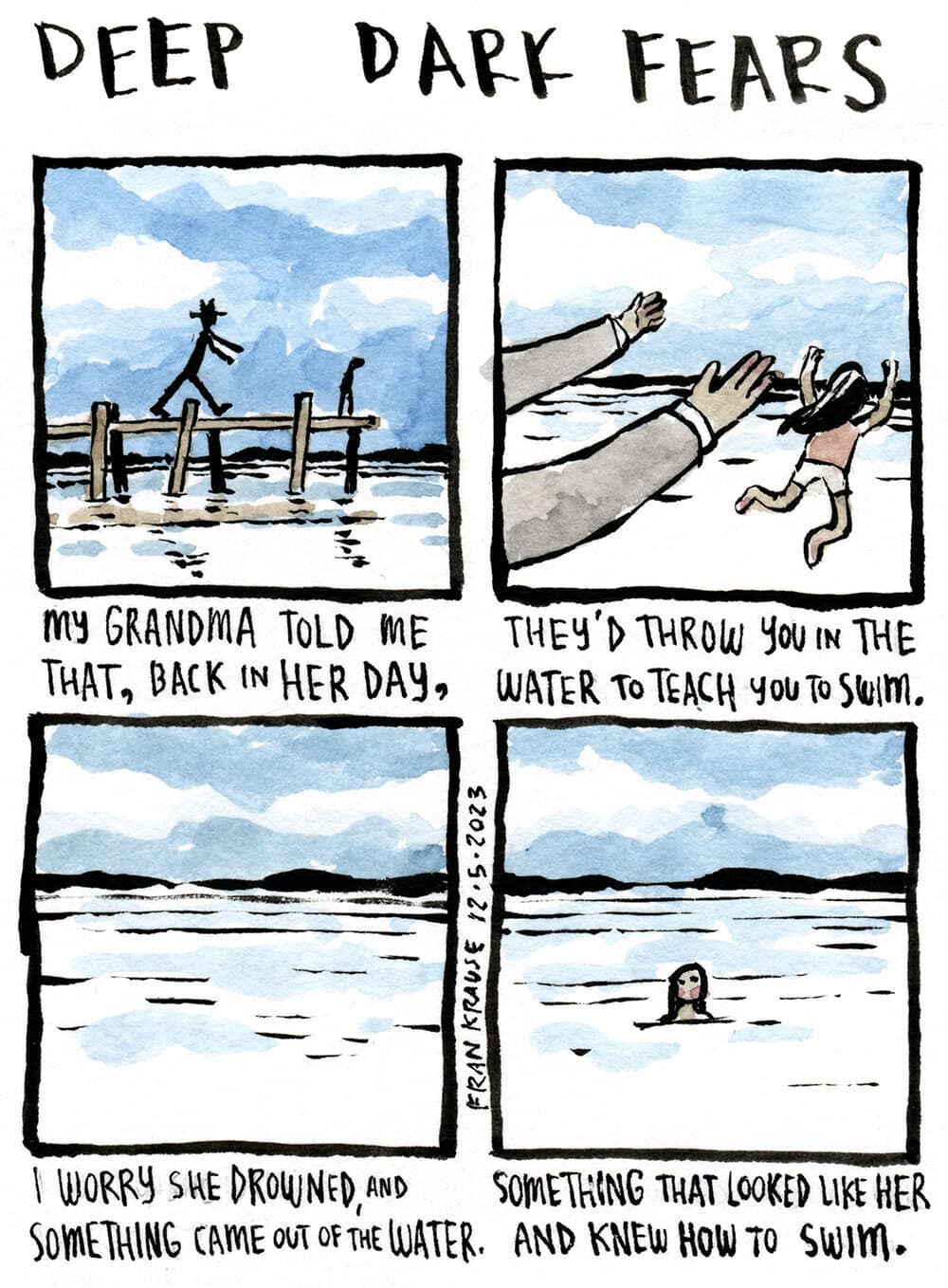 A comic about the fear that grandma was replaced by a doppelgänger after drowning