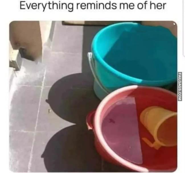 A funny meme where the shadow cast by two buckets creates a suggestive female silhouette.