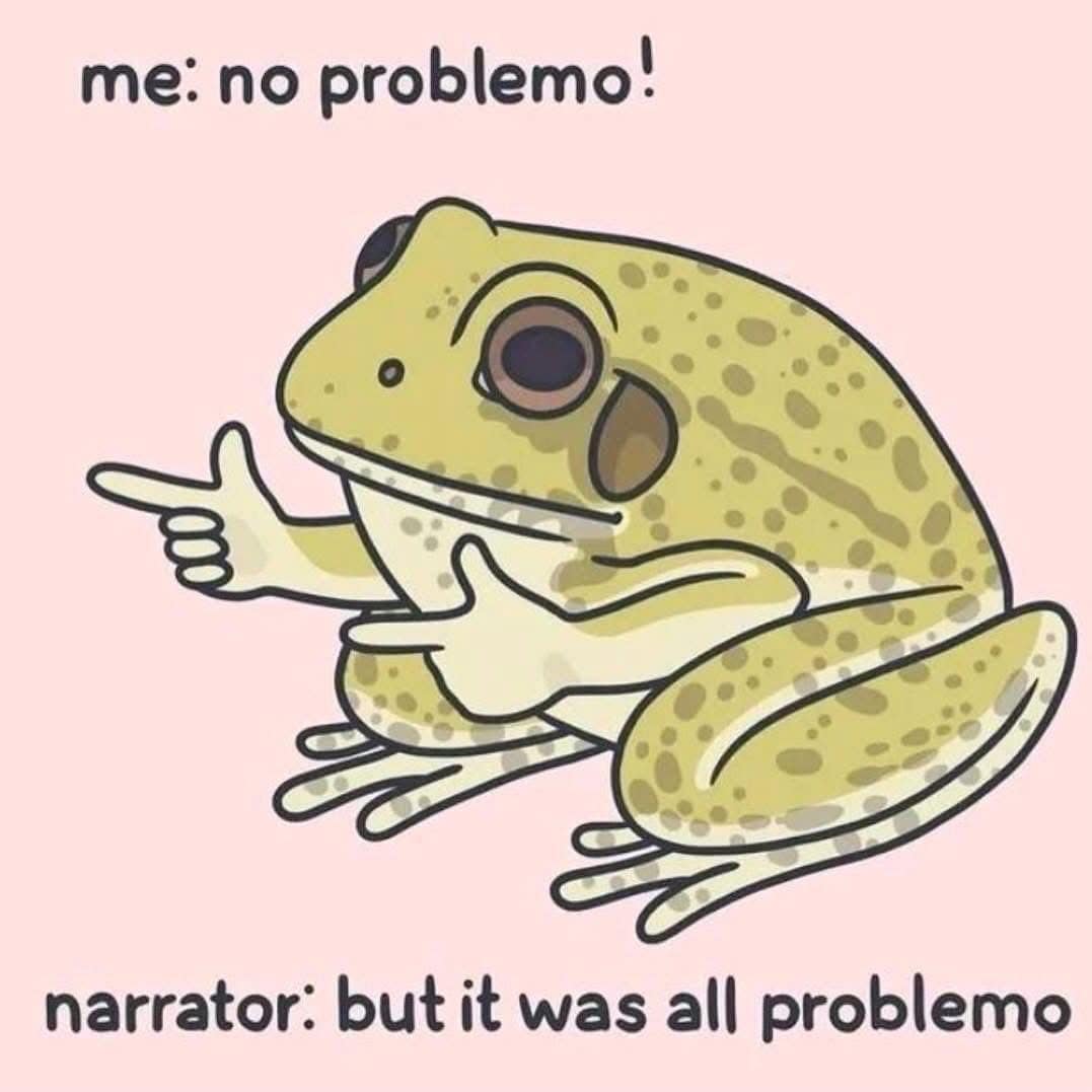 A funny meme of a frog saying "no problemo," with a narrator clarifying it was all problemo.