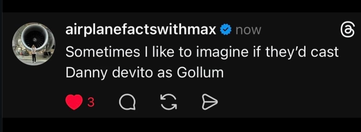 A funny tweet imagining the chaotic energy of casting Danny DeVito as Gollum in Lord of the Rings.