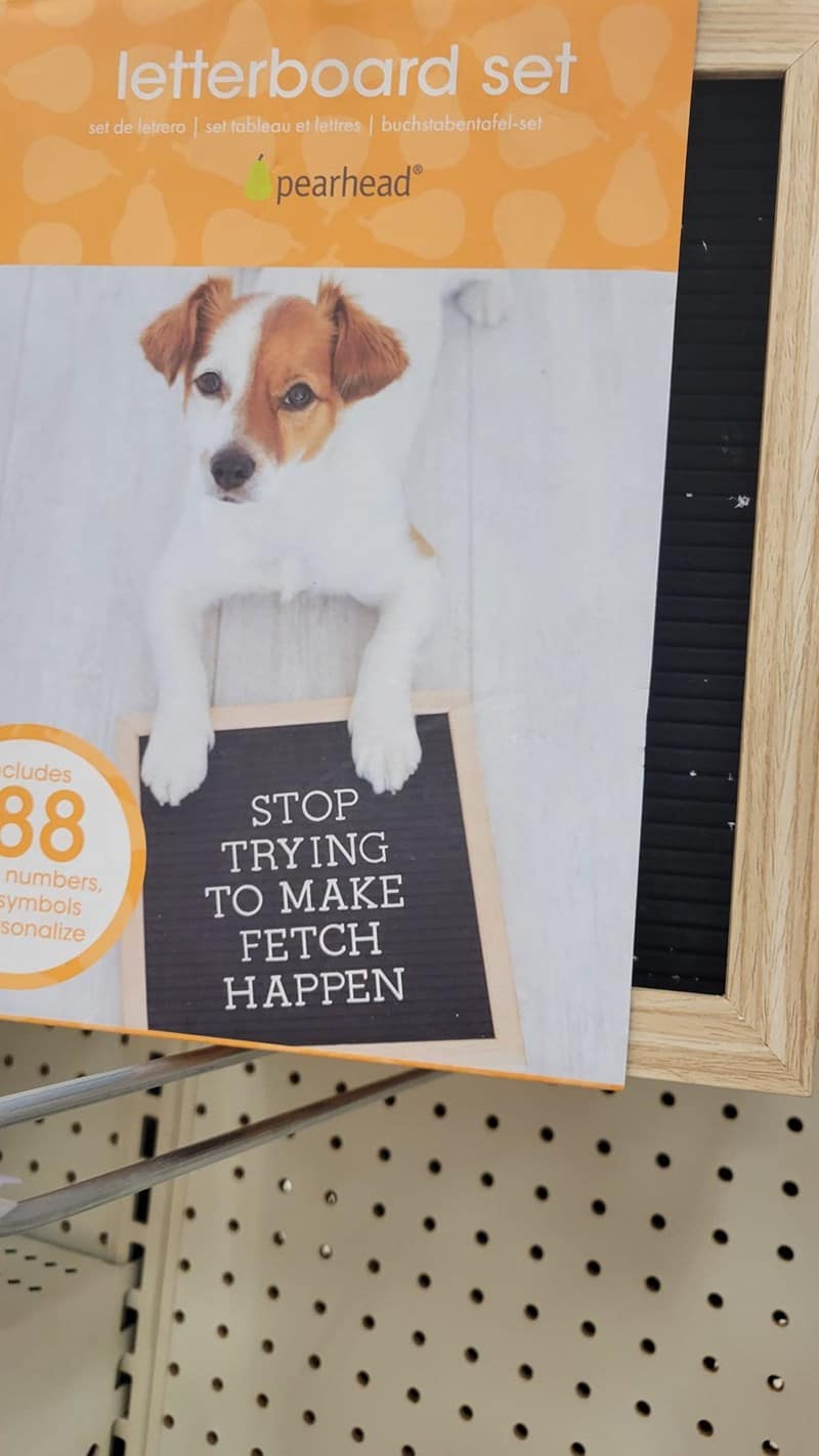 A funny Mean Girls meme of a letterboard for sale that uses the iconic quote, "Stop trying to make fetch happen."