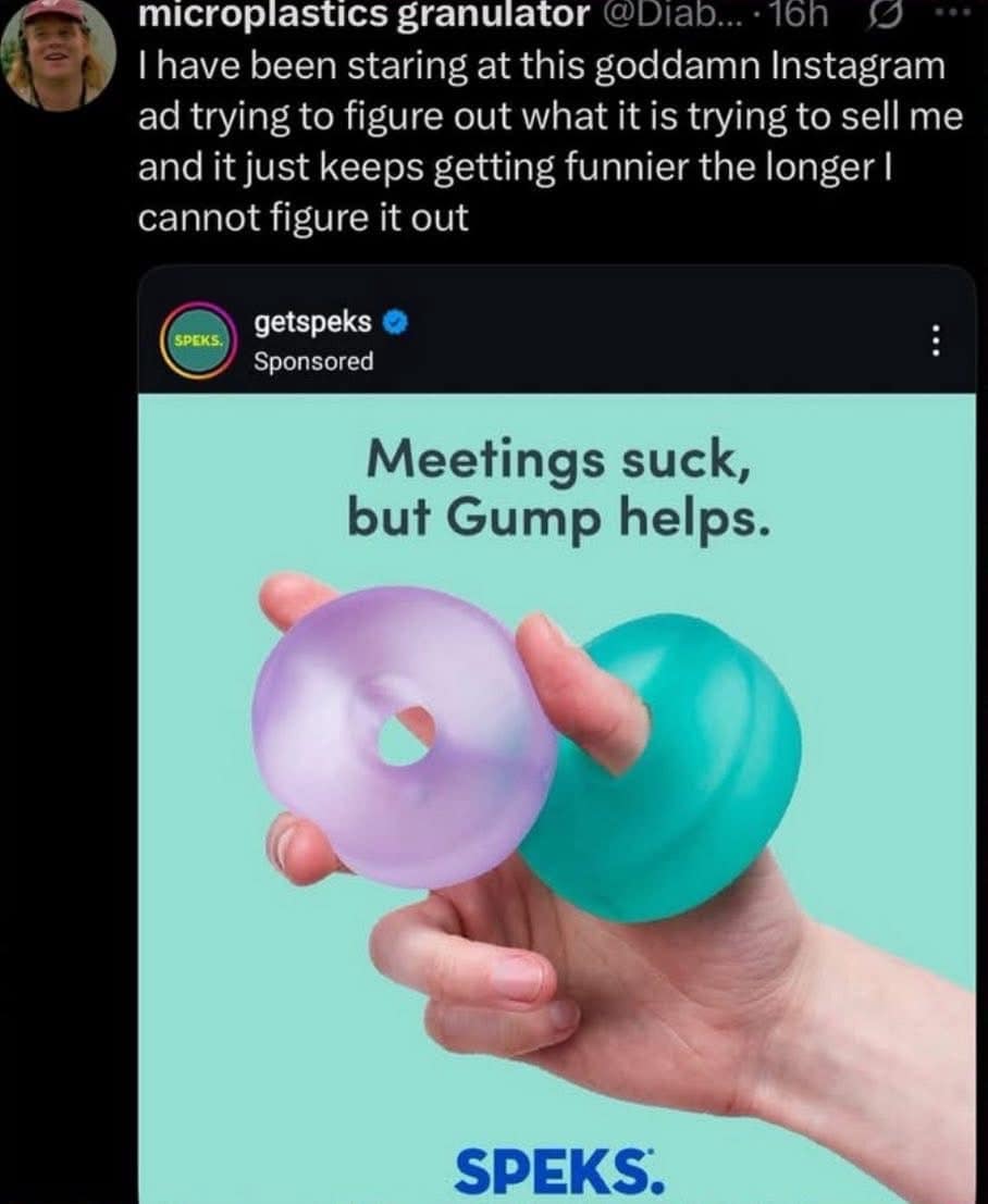 A funny meme of a tweet showing a very confusing and bizarre sponsored ad for a product called "Gump."