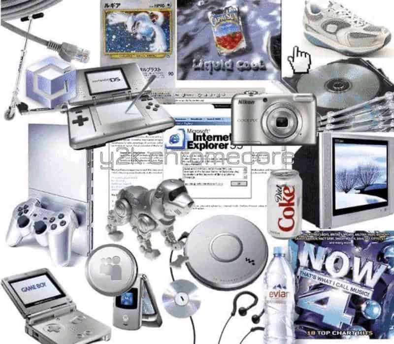 Ultimate early 2000s nostalgic pic collage featuring iconic gadgets, games, and tech