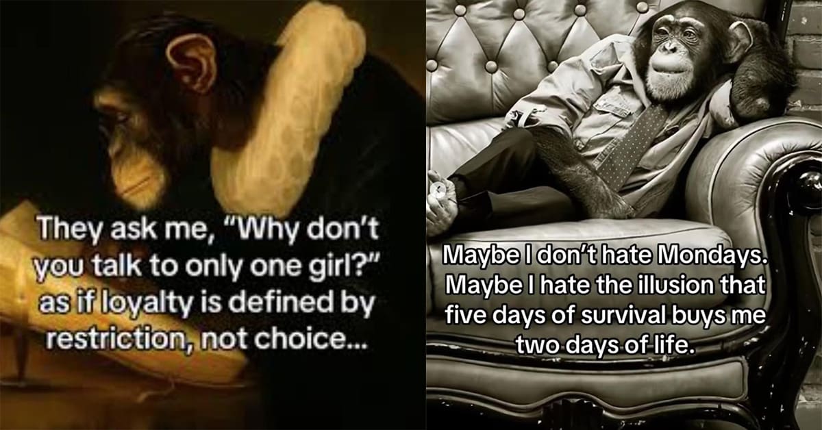 A gallery of funny monkey philosophy memes featuring chimpanzees delivering profound and humorous life observations