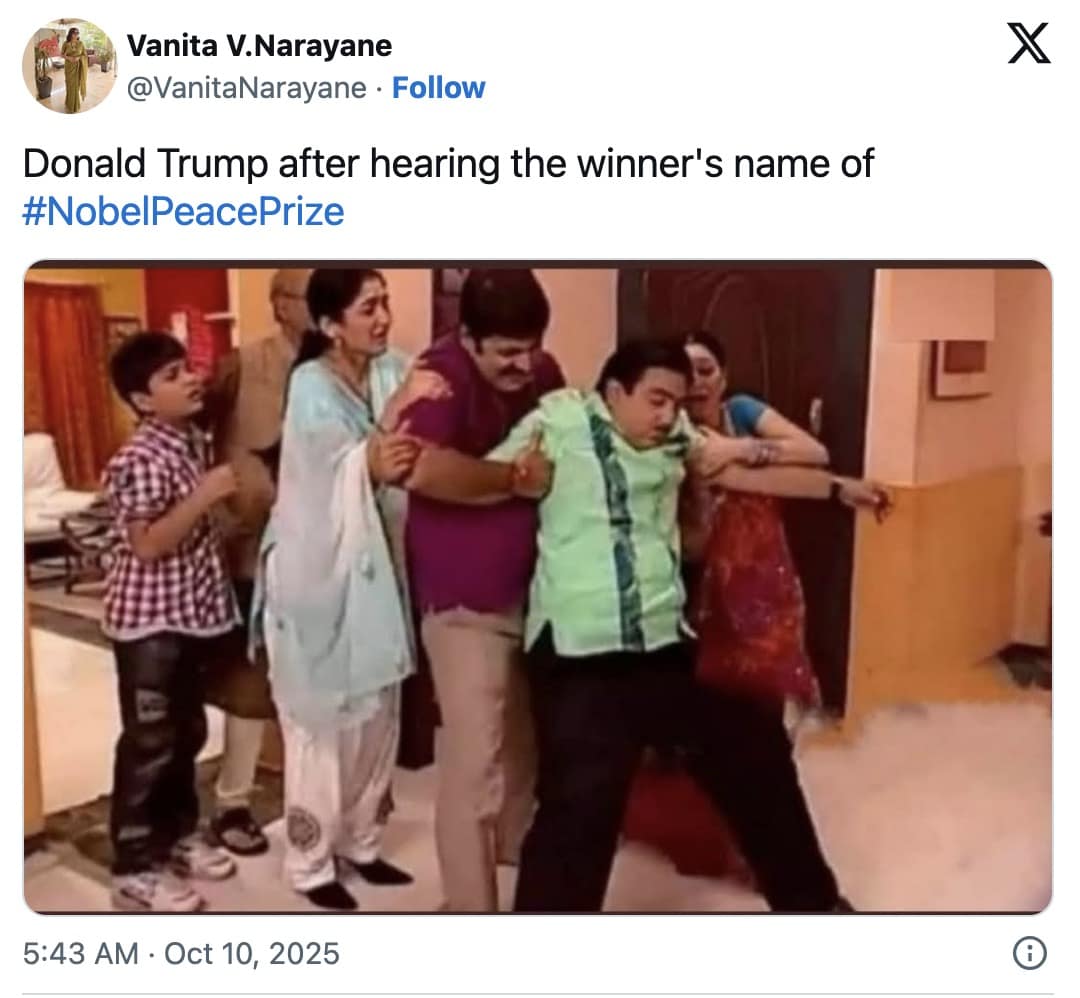 A funny Trump Nobel Prize meme that gives him a "Nobel Putz Prize" instead.