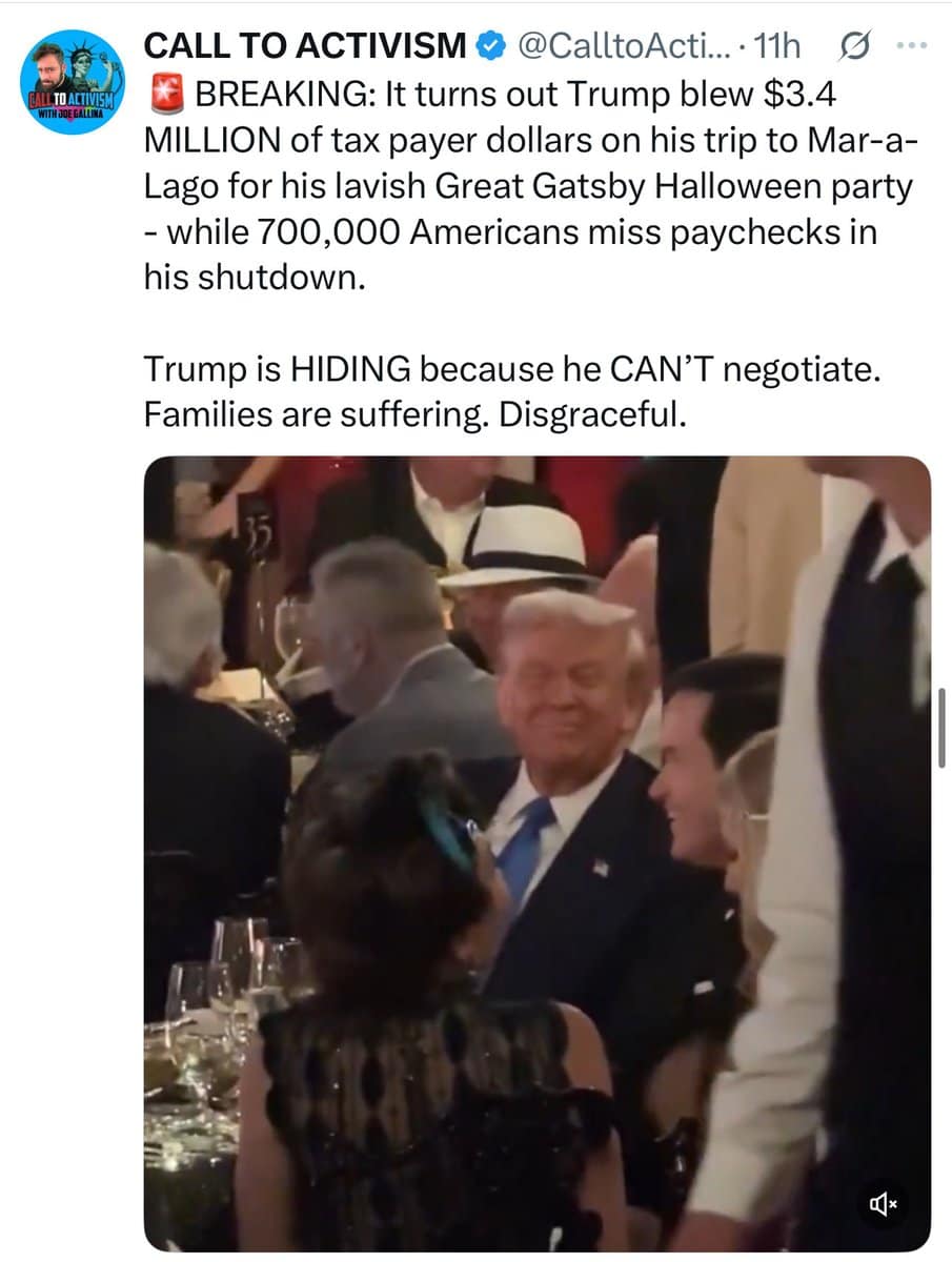 A viral tweet showing Donald Trump at the Gatsby party, with claims about the event's taxpayer cost
