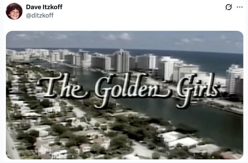 A funny Trump Oval Office sign meme comparing the new gold font to the logo from The Golden Girls.