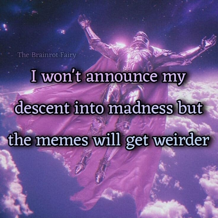 A classic meme about a descent into madness, signaled by posting weirder and weirder memes.