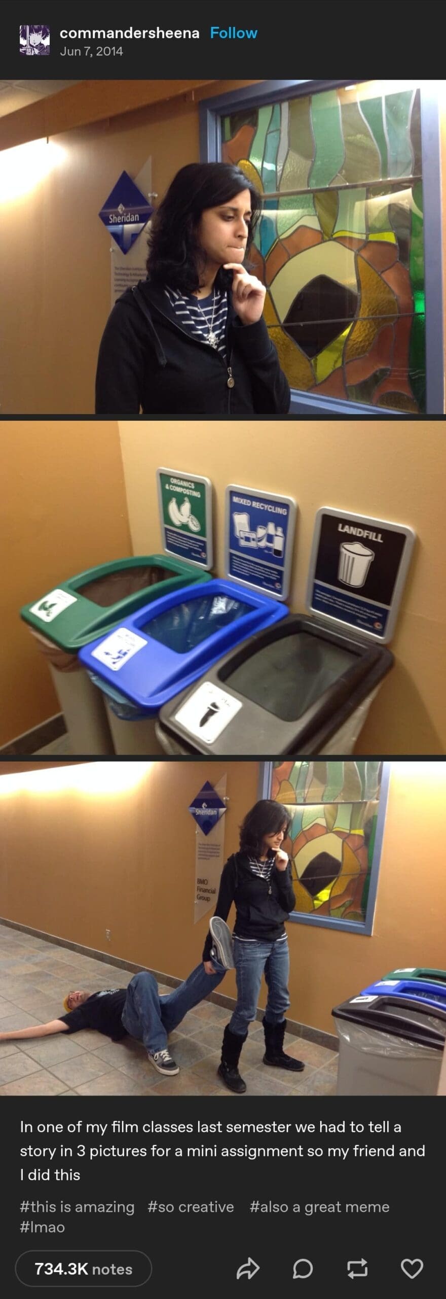 A classic meme in three panels, showing a woman thinking, looking at trash cans, and then putting a man in the landfill bin.