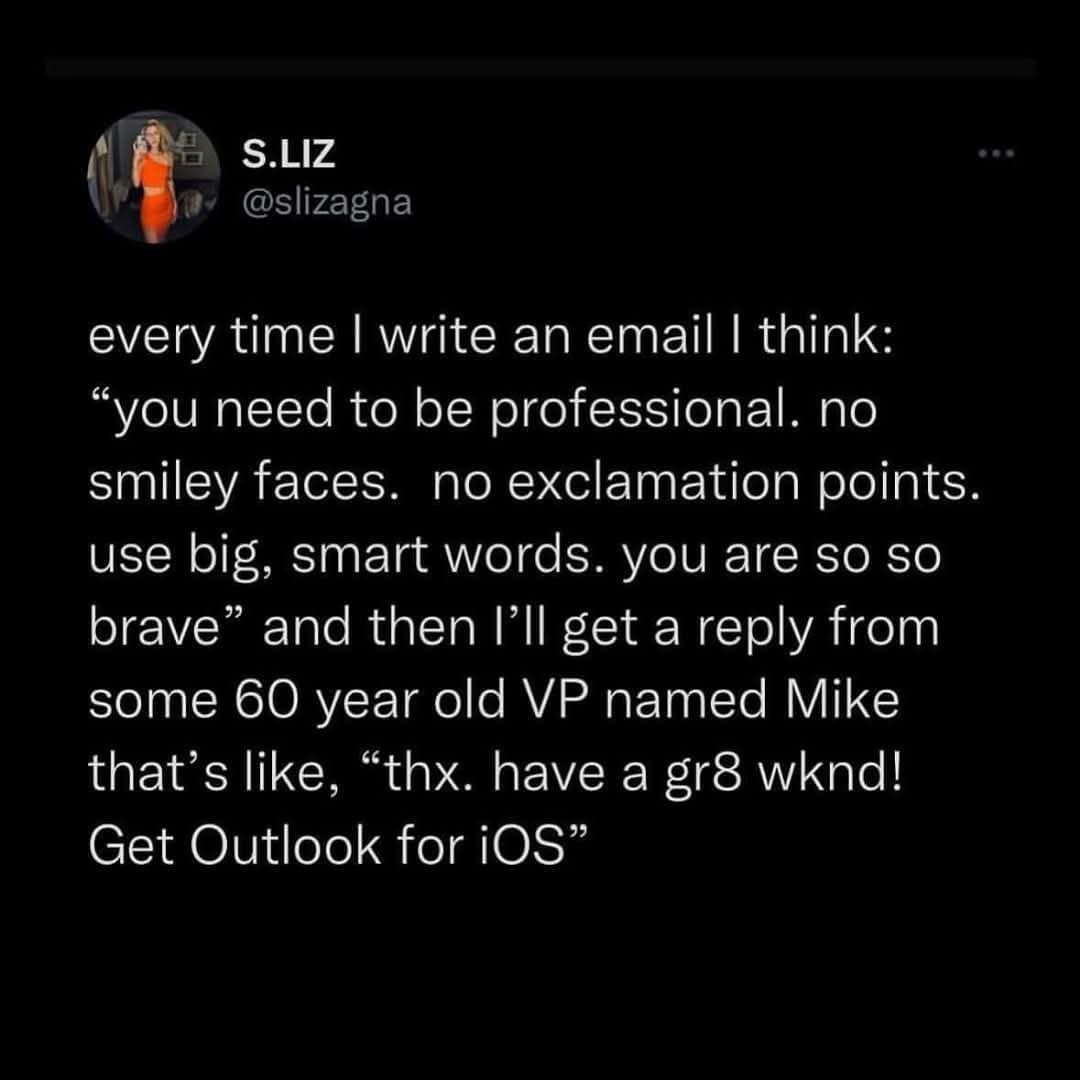 Classic meme about the difference between intern and VP email styles
