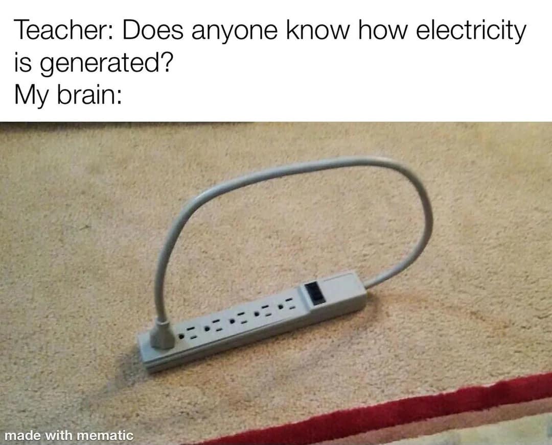 Classic meme comparing understanding electricity to a plugged-in power strip.