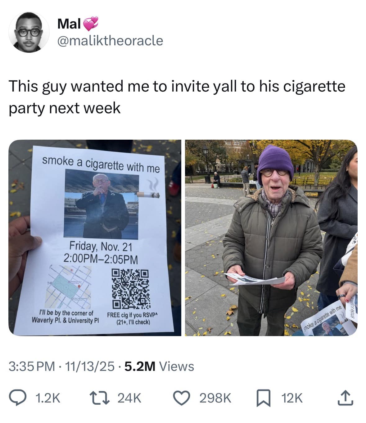 Classic meme showing a flyer inviting people to a cigarette party