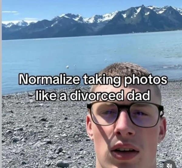 Classic meme video still of a man saying normalize divorced dad photos