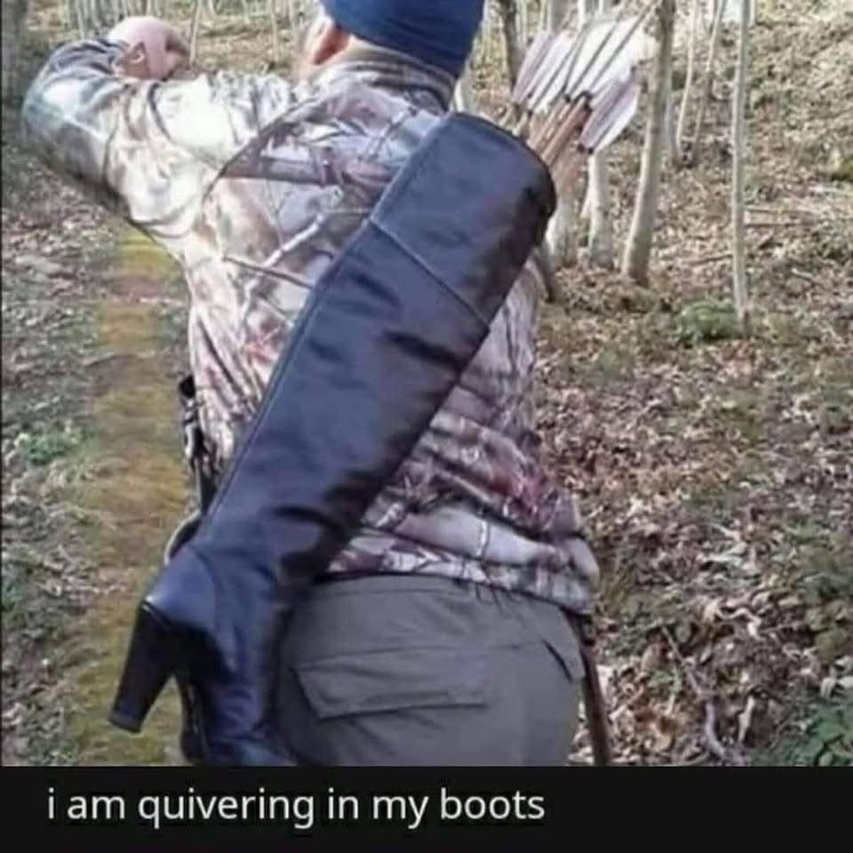 Classic meme visual pun showing a boot inside a quiver