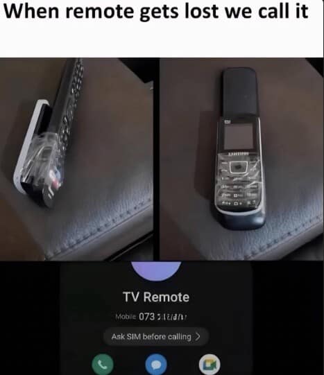 Classic meme showing a TV remote taped to a Samsung flip phone