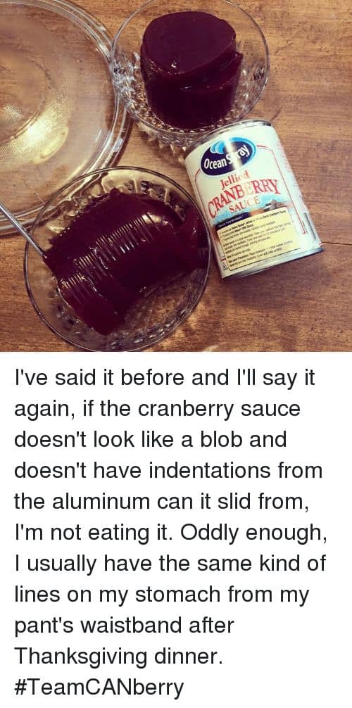 Cranberry sauce meme comparing ridges on the can to waistband lines
