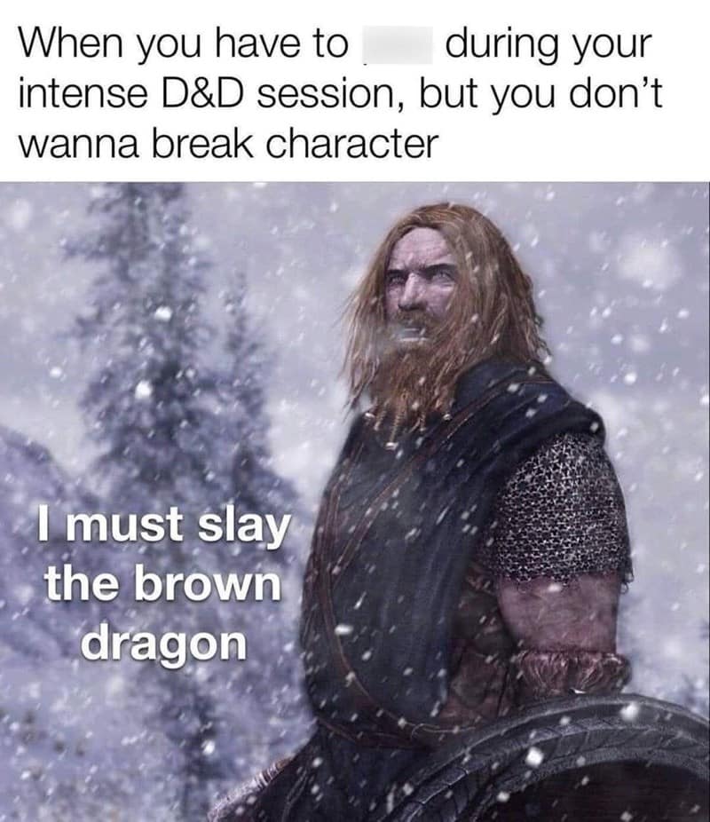 d&d meme using euphemisms to excuse a bathroom break during combat.