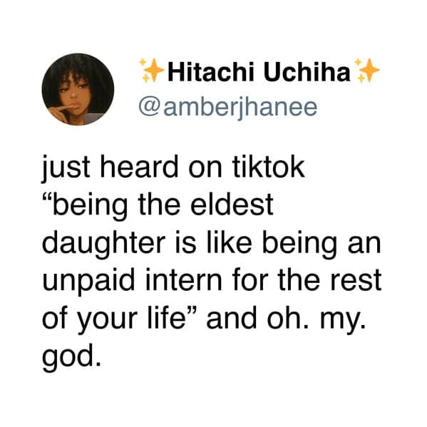 Viral tweet comparing being the first born girl to an unpaid internship eldest daughter memes.