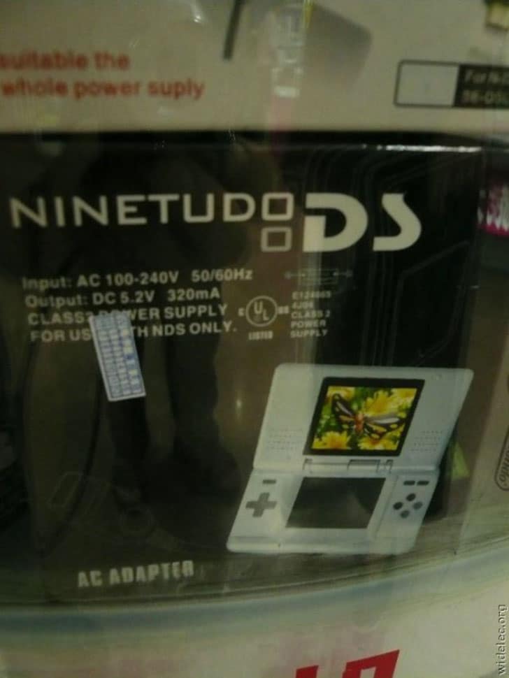 A "NINETUDO DS," a hilarious and funny knock off brand of the classic Nintendo handheld console.