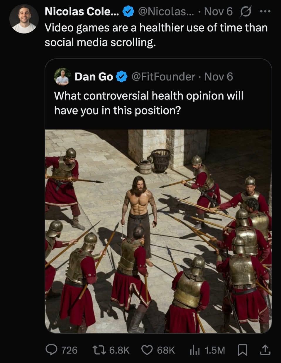 A "controversial health opinion" meme where the reply states video games are healthier than social media.